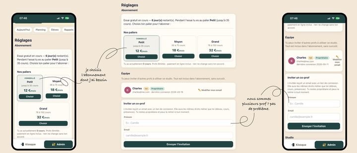 L’abonnement et l’équipe : capture annotée de feti’i