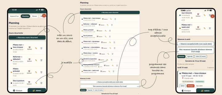 Le planning : capture annotée de feti’i
