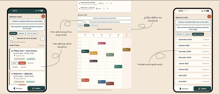 Mon planning d’un coup d’œil : capture annotée de feti’i