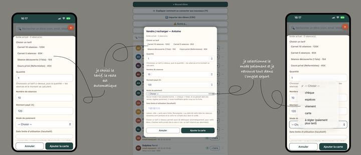 Vendre une carte : capture annotée de feti’i